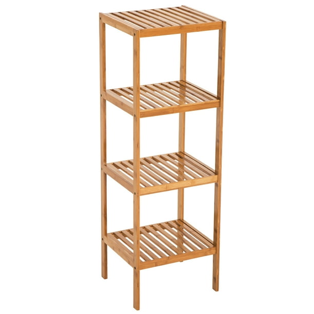 4Tier Bathroom Shelf, Storage Rack, Bamboo Corner Shelving Unit Wood