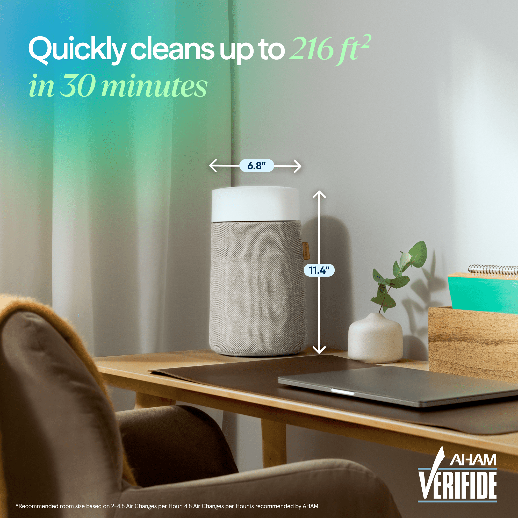 Blueair Mini Max Air Purifier for Bedroom & Small Rooms, HEPASilent Air Cleaner for Pets, Allergies, Smoke & Dust - Limestone