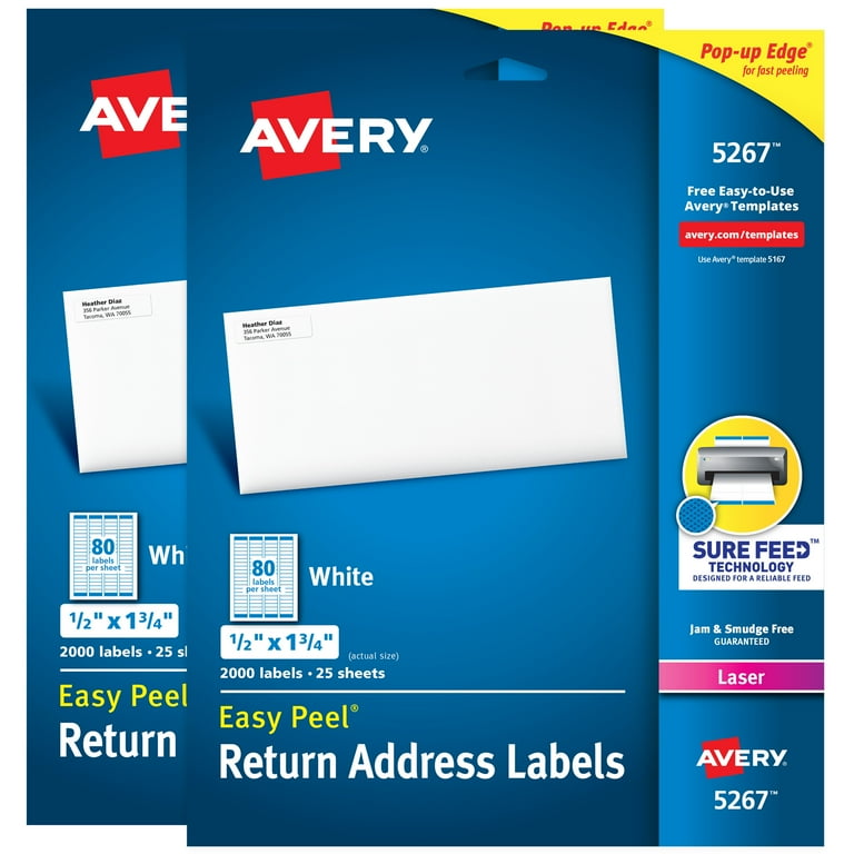 Avery Printable Easy Peel Return Address Labels, 0.5" x 1.75", Sure Feed, 2  Pack, 4000 Labels Total (5637) - Walmart.com