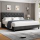thumbnail image 1 of Gris forrado cabecero tamaño completo marco de cama - heavy-duty platform con strong wood slats, no box spring, noise-free & easy to assemble, 1 of 6