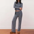 thumbnail image 2 of CHUMUD Two Piece Sets for Women Pants Set Summer Vacation Outfits Long Sleeve Button Tops Trousers Lounge Matching Sets Striped Fashion Clothes Casual Going Out, 2 of 6