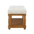 thumbnail image 5 of Leumius Upholstered Linen Bench with Storage Shelf, Solid Wood Spindle Legs Accent Furniture Tufted Ottoman Bench for Bedroom Entryway Living Room Ivory, 5 of 6