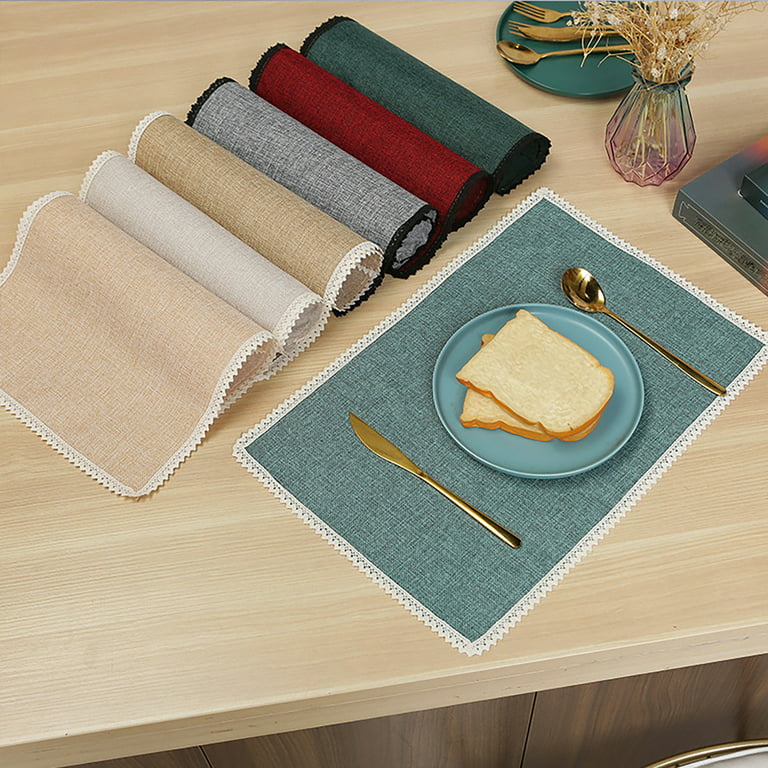 Yesbay 4 Pcs Table Mat Good Heat Insulation Polyester Cotton Rectangle  Kitchen Dining Table Plate Mat for Home