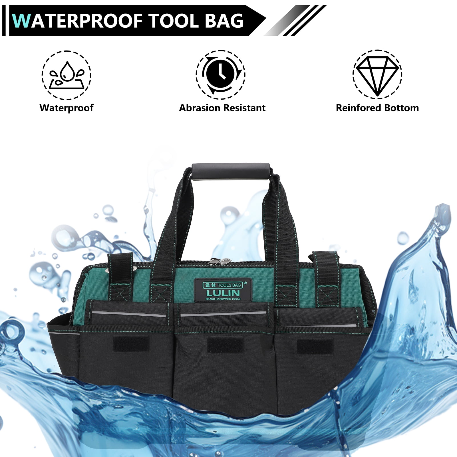 19-inch Tool Bag With 16 Pockets, Heavy Duty Hand Tool Storage Bag With Adjustable Shoulder Strap &amp; Waterproof Strong Molded Base, For Tool Kit Organizer Bag
