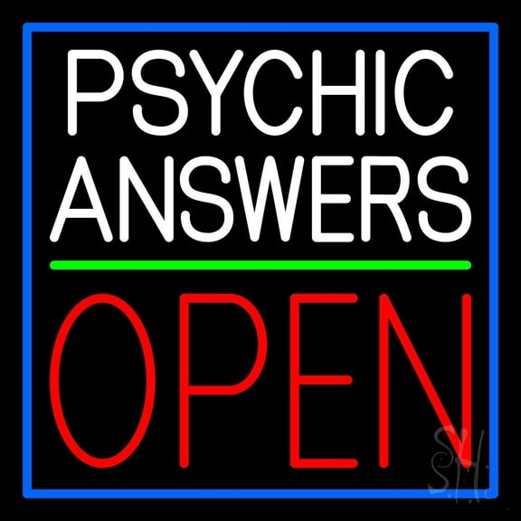 White Psychic Answers Red Open Green Line LED Neon Sign 16" Tall x 16" Wide - inches Black Square Cut Acrylic Backing, with Dimmer - Bright and Premium built indoor LED Neon Sign for Storefront.