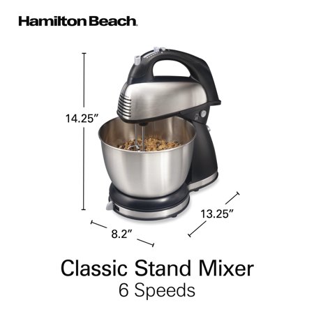 【並行輸入品】Hamilton Beach ハミルトンビーチ クラシック スタンドミキサー ＆ ハンドミキサー Black/Stainless 6段階速度調整 290ワット 6 Speed Classic
