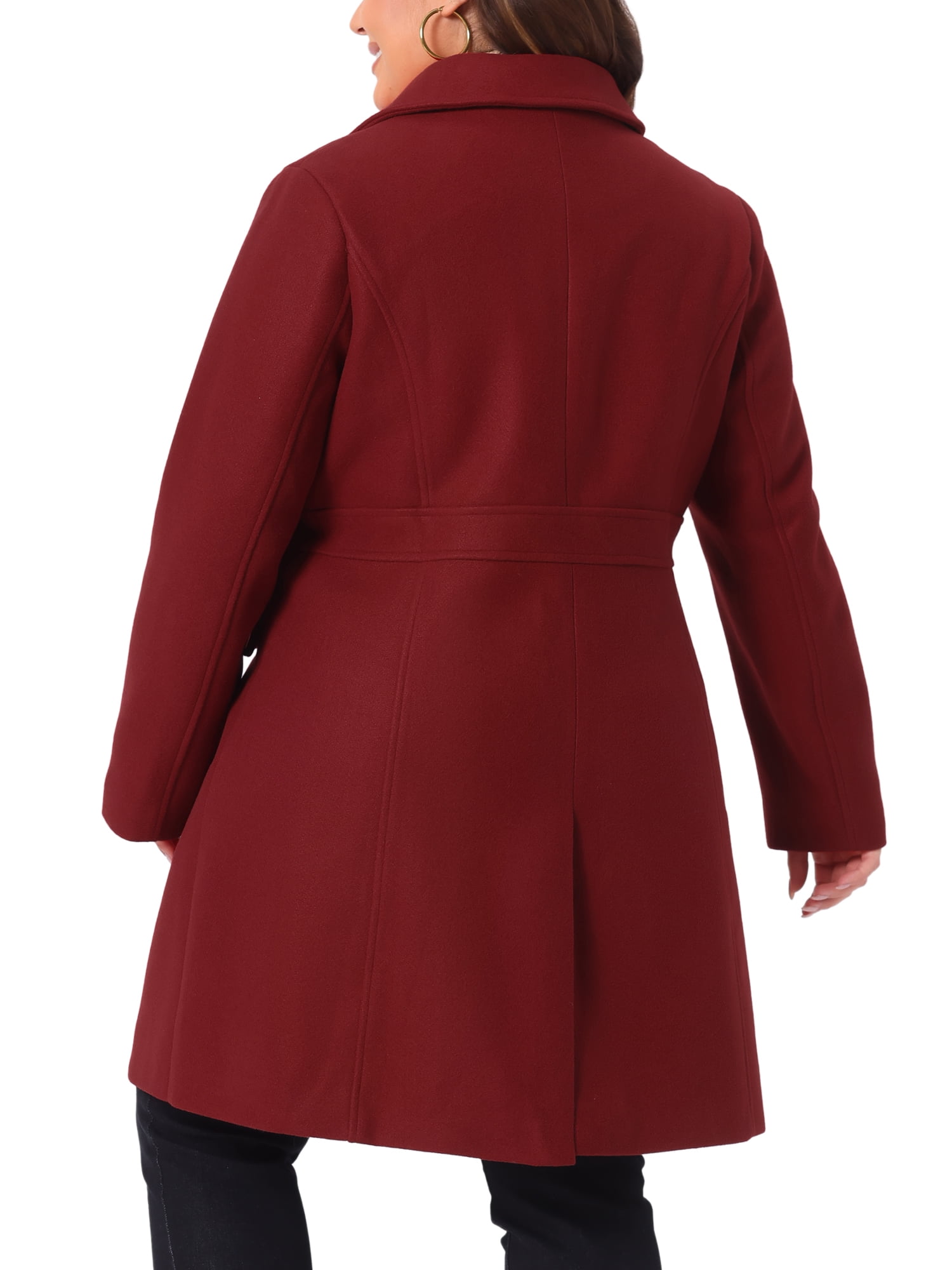 DARING DIVA Women's Plus Size Peter Pan Collar Single Breasted Coat 4X Dark Red
