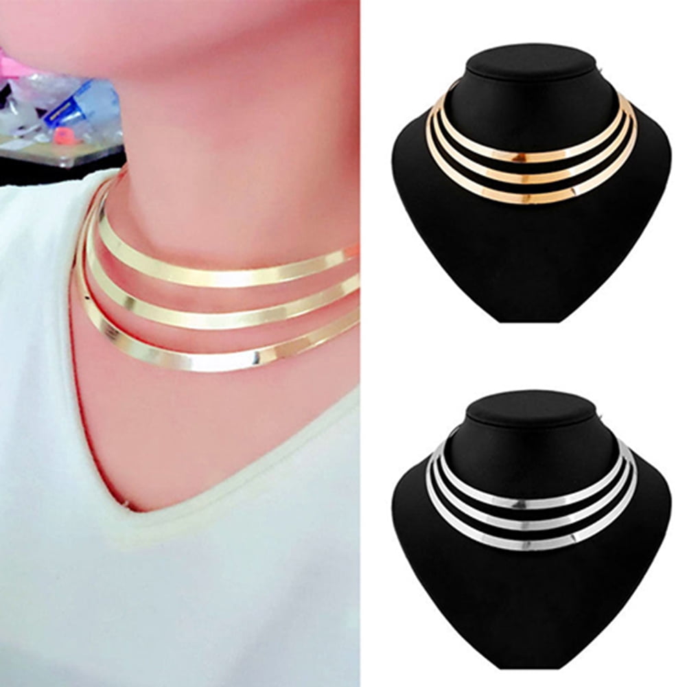 Choker Necklace Women Gorgeous Metal Multi Layer Statement Bib Collar Necklace 
