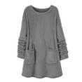 thumbnail image 5 of 2025 Spring Flannel Soft Pajamas Grey Flannel Soft Pajamas Long Sleeves Round Neck Long Cardigans for Women Lightweight Solid Color Lightweight Hoodie Hoodie(5XL), 5 of 5