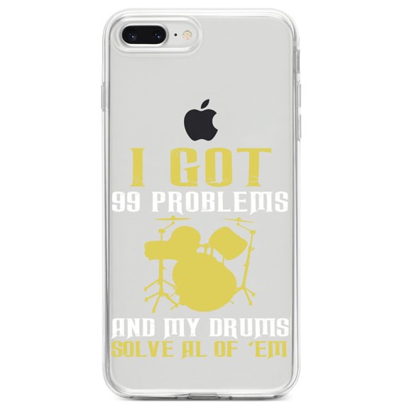 DistinctInk Clear Shockproof Hybrid Case for iPhone 7 PLUS / 8 PLUS (5.5" Screen) TPU Bumper Acrylic Back Tempered Glass Screen Protector - Got 99 Problems & My Drums Solve 'Em