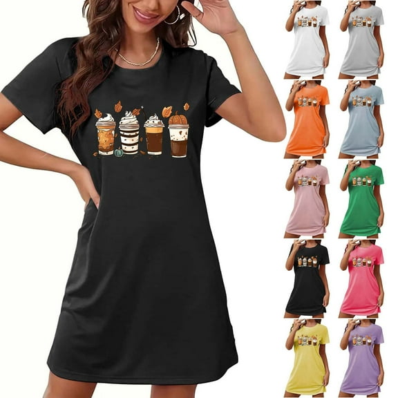 Aboser Halloween Nightgowns for Women Short Sleeve Sleepshirt Cute Print Holiday Night Dress Soft Loose Loungewear Casual Crew Neck Pajama Shirts