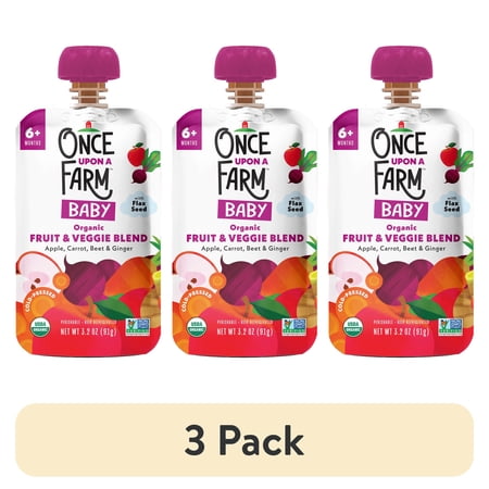 (3 pack) Once Upon a Farm Apple, Carrot and Beet Organic Baby Food Pouch, 3.2oz