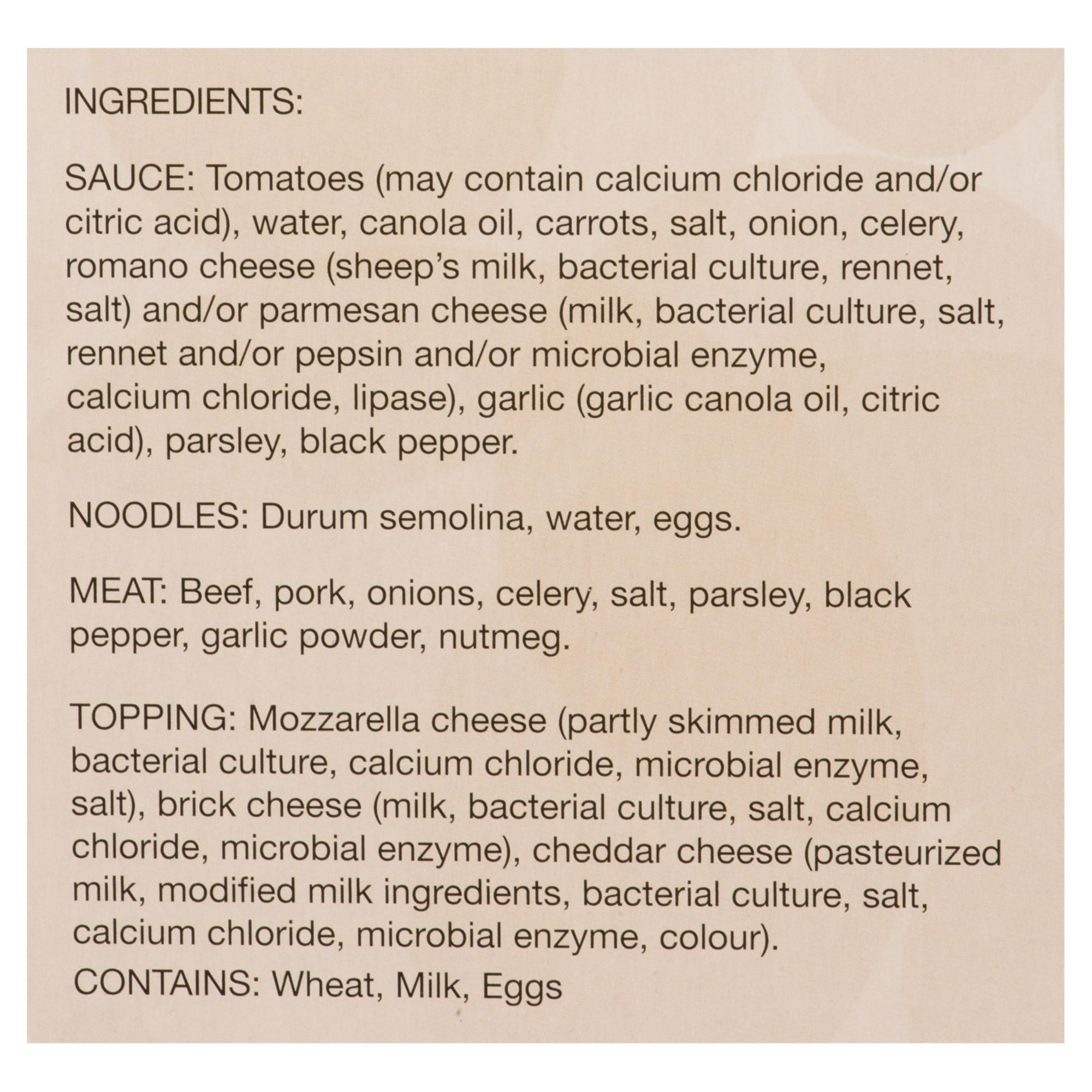 Lasagne Roman avec sauce à la viande et une mélange de quatre fromages 2,27 kg