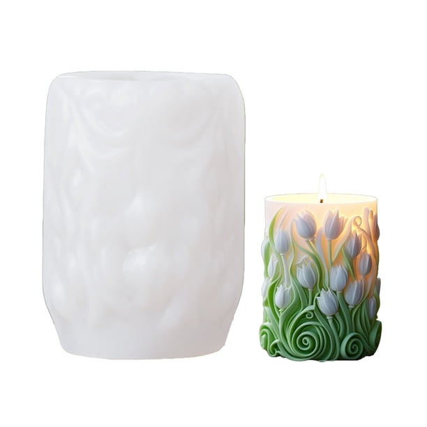 Moldes para velas cilíndricas con forma de flor de girasol, lavanda y lirio, molde de resina de silicona 3D para hacer jabón, velas, yeso, manualidades y decoración del hogar.