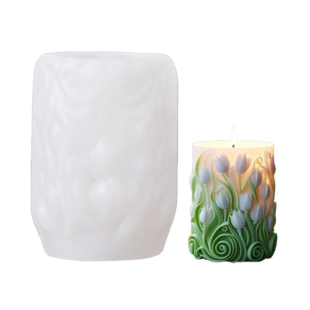 Moldes para velas cilíndricas con forma de flor de girasol, lavanda y lirio, molde de resina de silicona 3D para hacer jabón, velas, yeso, manualidades y decoración del hogar.