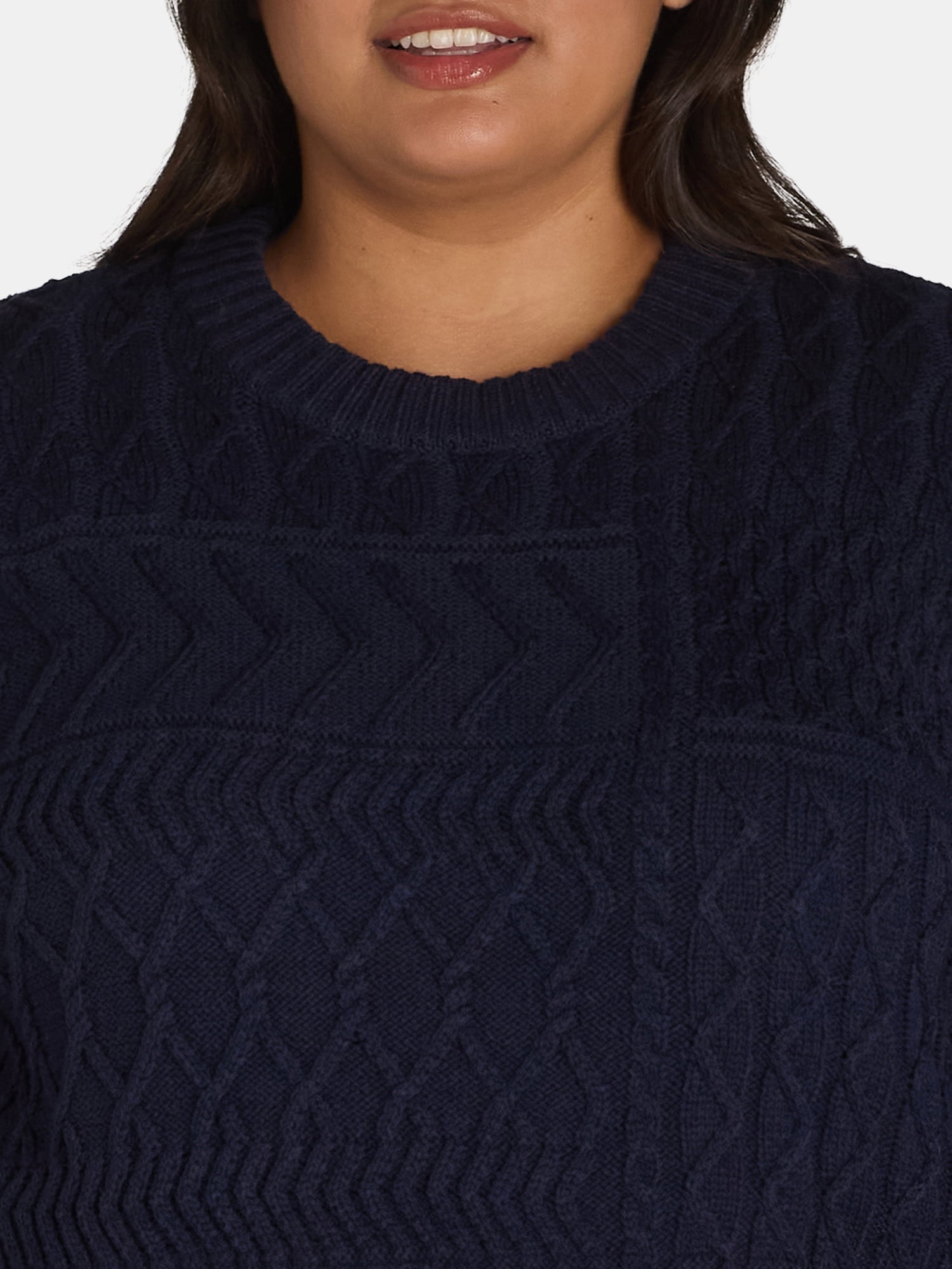 Time and Tru Women's and Women's Plus Mixed Stitch Sweater, Sizes XS-4X