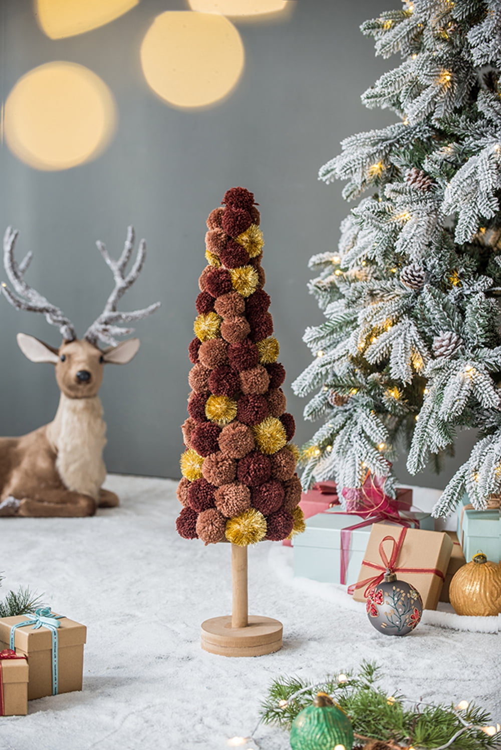 Large Colorful Modern Winter Tree Figurine 31.5 Inch Polyester Foam Pinewood Tabletop Holiday Decor