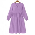 thumbnail image 4 of cocolona Womens Summer Linen Dress Long Sleeve V Neck Long Dress Fashion Casual Loose Vacation Beach Sun Dress, 4 of 6