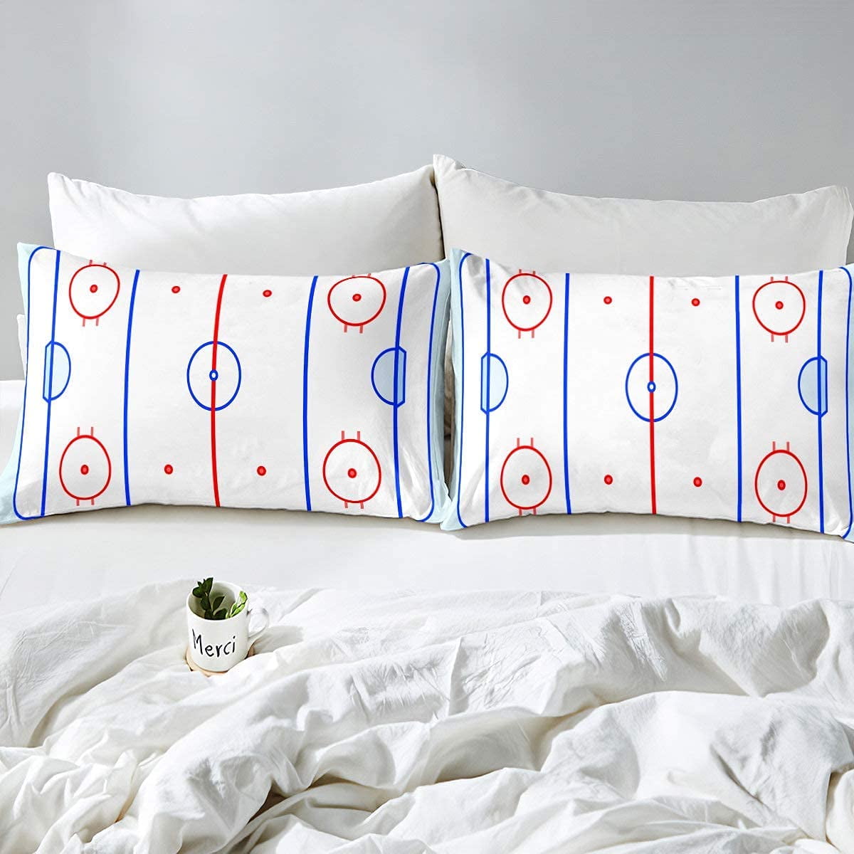 Ice Hockey Bedding Set Twin Kids Teens Girls Boys Winter Sports Game Fitted Sheet Puck Design Sheet Set Soft Breathable Microfiber Home Decorative 3 Pcs Bedding Decor Set With 1 Flat 1