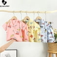thumbnail image 3 of Pijamas de dibujos animados para niños y niñas, camisa de manga corta con solapa, Tops con pantalones cortos, conjuntos de ropa de dormir para primavera y verano, 2023, 3 of 4