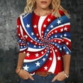 thumbnail image 3 of JTZGDY Plus Size Womens Independence Day Tops Loose Fit Casual Dressy American Flag Printed Summer 3/4 Length Sleeve Oversized Crewneck Graphic Holiday Tees Shirt Wine#01 XXXL, 3 of 7