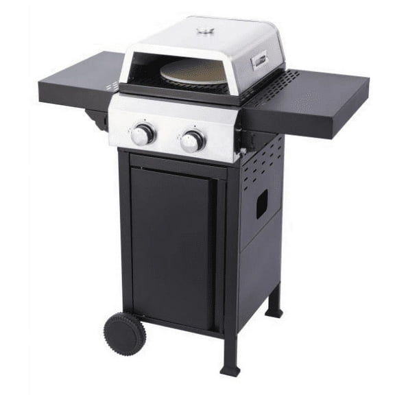 LIVIVOX 2-Burner Propane Gas BBQ Grill, Pizza Box, 24600BTU Output With Wire Enamel Cooking Grids For Outdoor Barbecue, Foldable Side Table, Hanging Basket, Stainless Steel