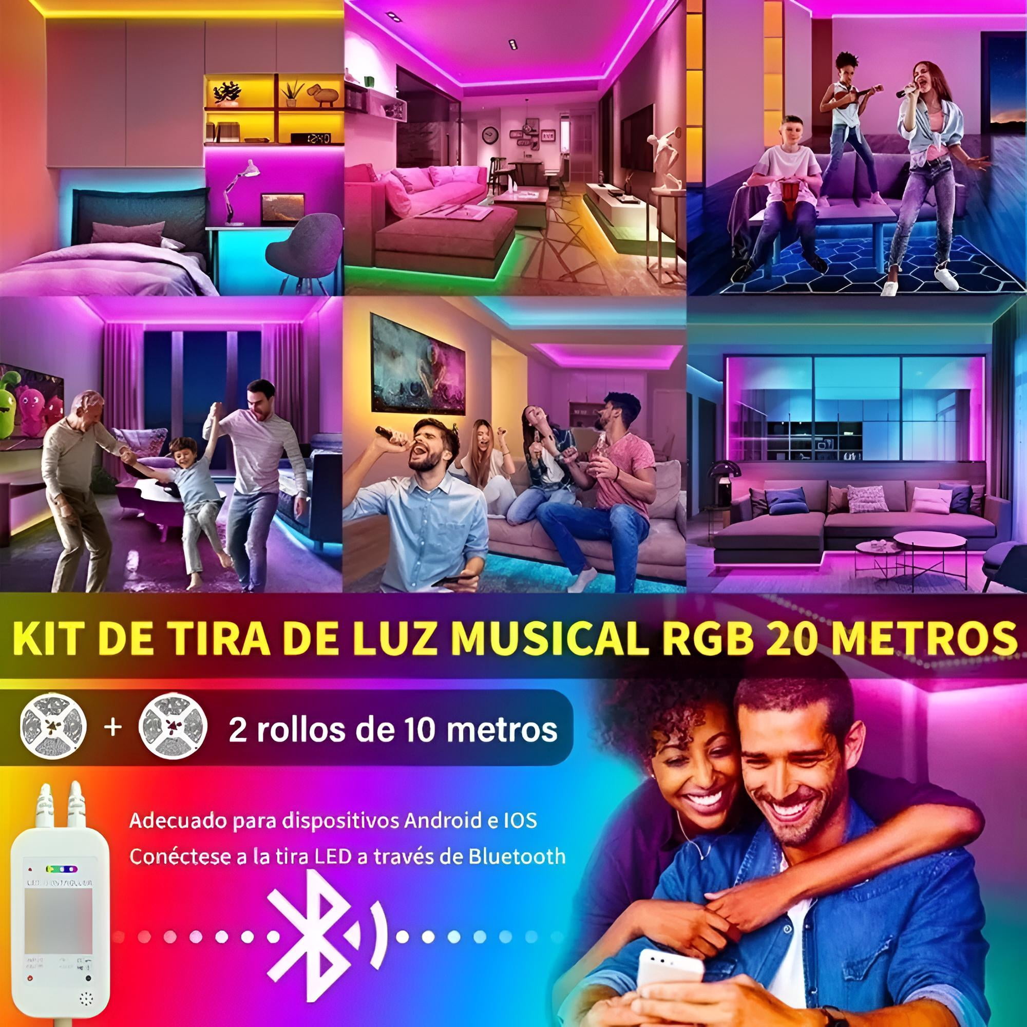 Tira De Luces Led Rrgb Bluetooth Músic 20 Metros Master Prox