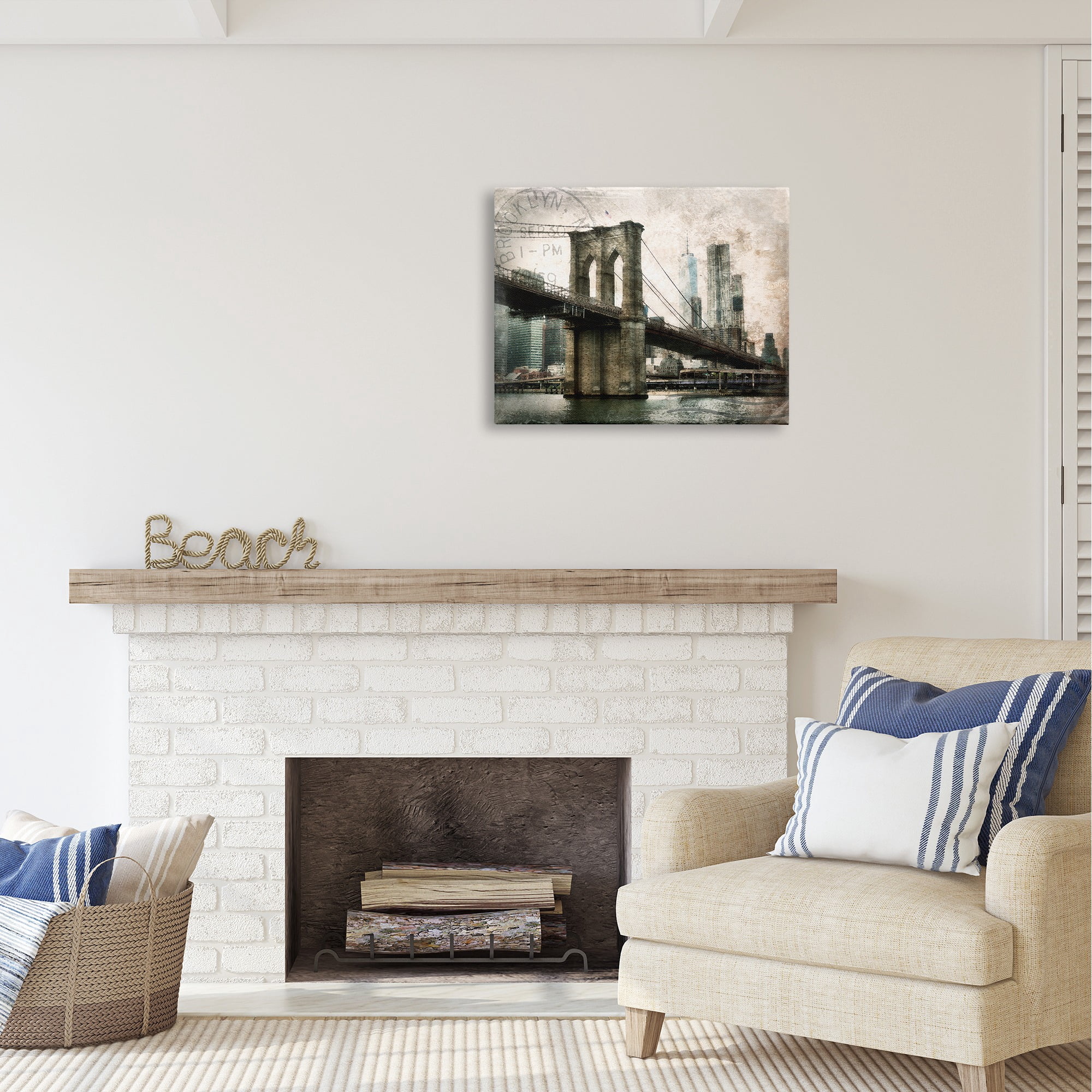 Stupell Industries Vintage Brooklyn Bridge Abstract Painting Gallery Wrapped Canvas Art Print Wall Art, 30 x 24