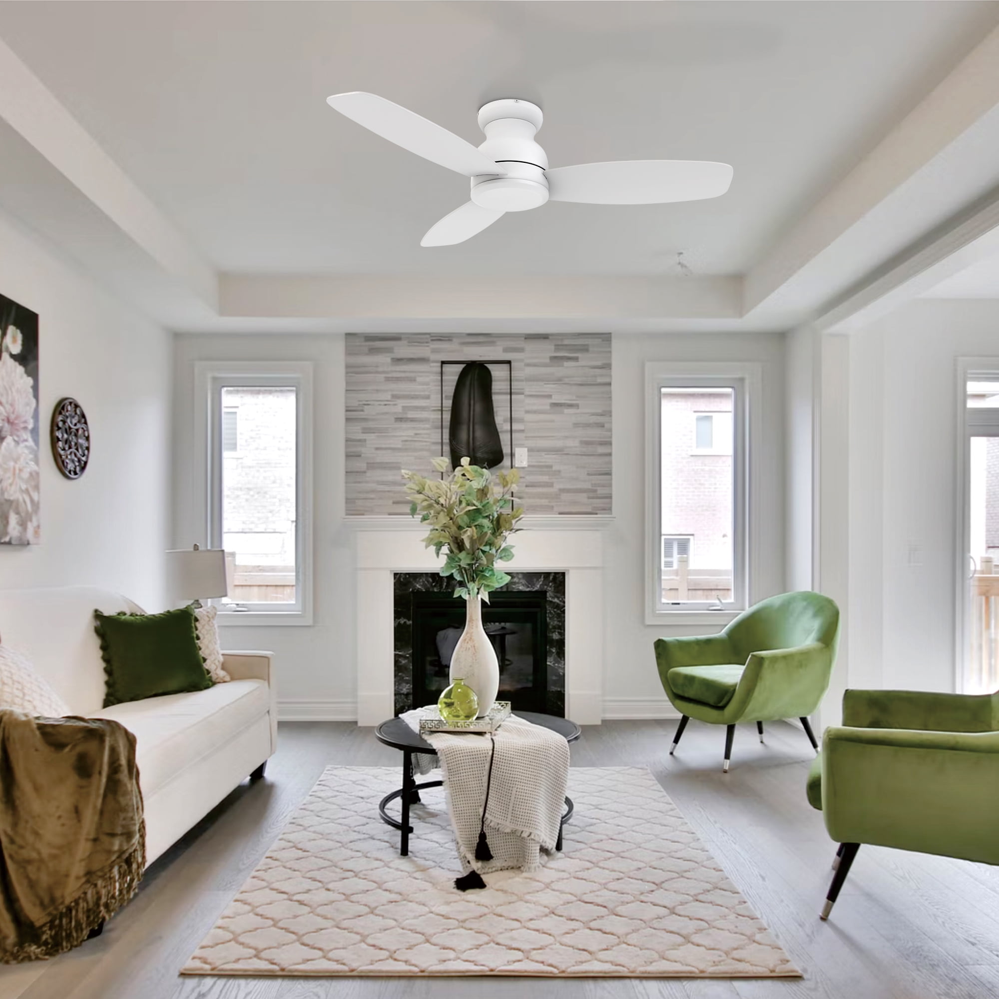 Smaair 48" Low Profile Indoor Flush Mount Not Smart Ceiling Fan with Remote No Lights