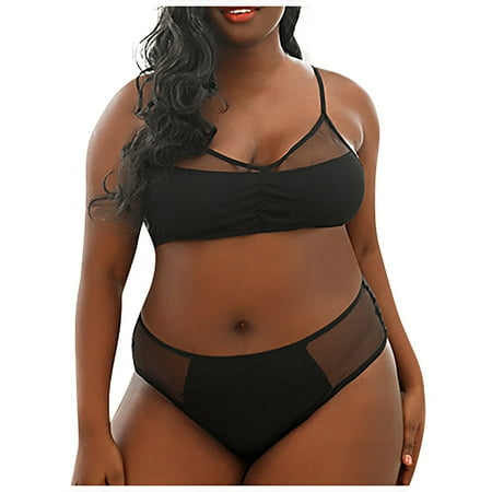 

EHTMSAK Mesh Plus Size Babydoll Lingerie for Women Sexy Teddy Lingerie Set Black High Waisted Bra and Panty Sets Black 4XL