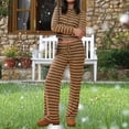 thumbnail image 5 of Gamivast Two Piece Outfits for Women Striped Long Sleeve Button Cardigan & Wide Leg Pants Lounge Sets Ribbed Knit Streetwear Casual Tracksuits Fall Clothing, 5 of 6