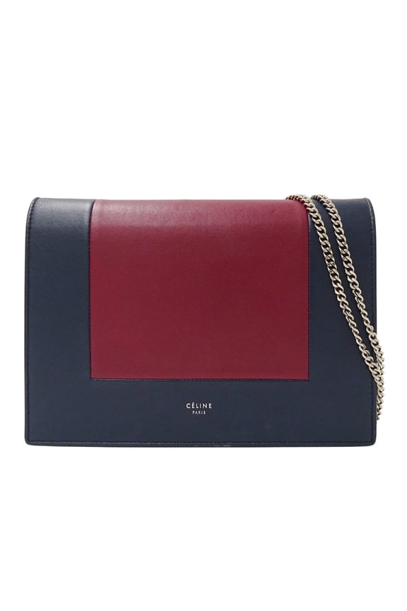 Pre-Owned Celine CELINE handbag for women, brand name shoulder bag, leather, navy, burgundy,...