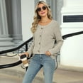 thumbnail image 6 of Womens - Sweaters 2025 Long Sleeve Henley Shirt Fall Casual Crewneck Tunic Tops Oatmeal Color M, 6 of 8