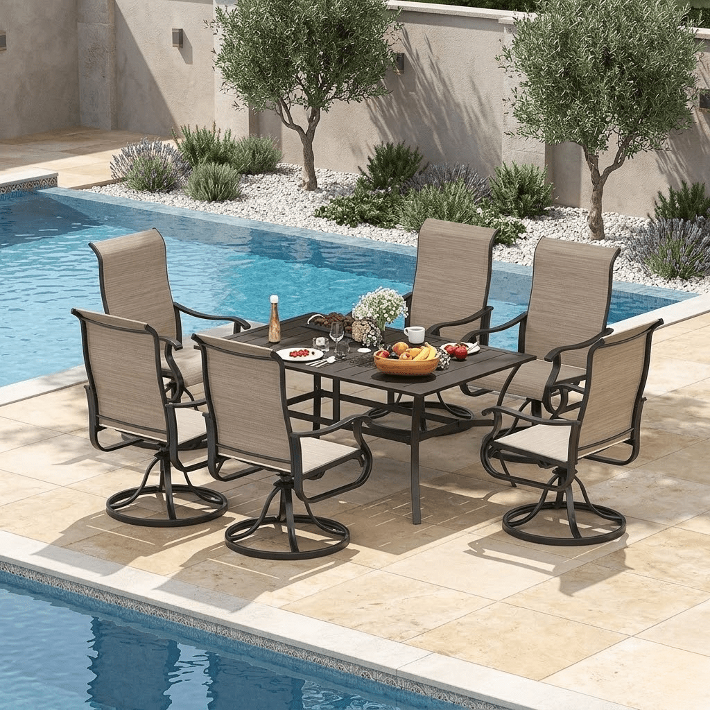 Howcool Patio Dining Chairs Set of 2, Outdoor Swivel Dining Chairs with High Back & Armrests, Breathable Textilene Patio Chairs, All-Weather Metal Frame for Backyard, Garden, Porch, Khaki