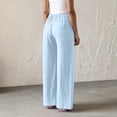 thumbnail image 5 of QATAINLAV Womens Linen Wide Leg Palazzo Pants Summer Button Front Elastic Waist Work Trouser Loose Casual Dress Pants with Pockets Light Blue L, 5 of 7