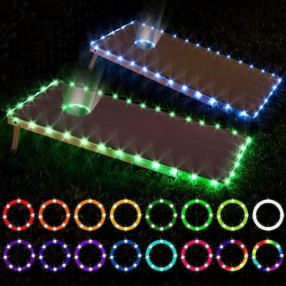 SUGARMOM  LED Cornhole Lights  Remote Control Cornhole Board Edge and Ring LED Lights  16Color change by yourself  a great addition for playing Bean Bag Toss Cornhole game at the family b