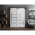 thumbnail image 3 of Sliding Closet Barn Bypass Doors 64 x 84 inches | Quadro 4088 Nordic White with Frosted Glass | Sturdy 6.6ft Rails Hardware Set | Wood Solid Bedroom Wardrobe Doors, 3 of 5