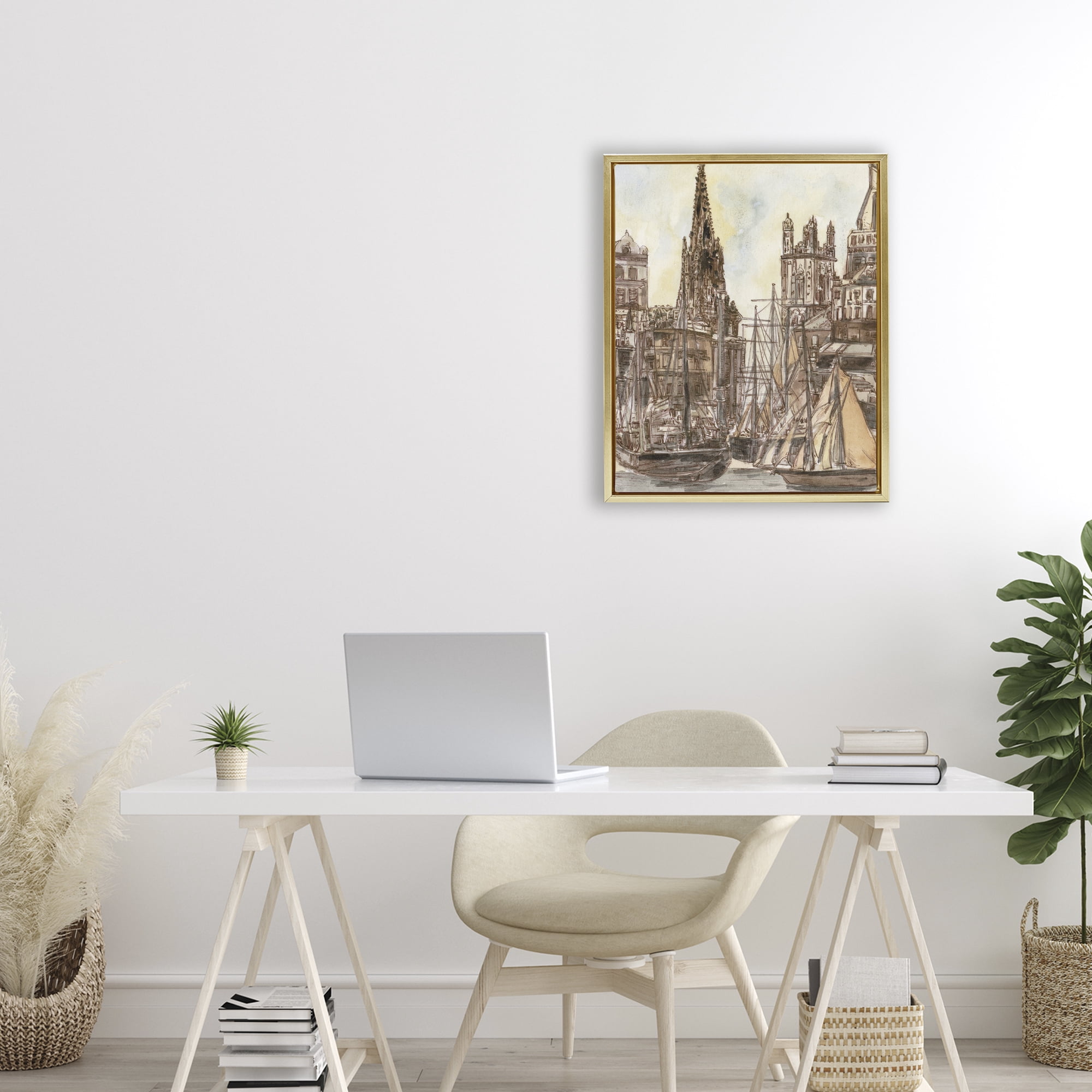 Stupell Industries Salted Remnants Harbor Gold Framed Floater Canvas Wall Art, design by Melissa Wang