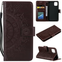 Allytech Embossed Mandala PU Leather Case for iPhone 13 Pro Max 2021(6.7"), Slim Soft TPU Bumper Anti-Scratch Flip Kickstand Detachable Lanyard Wallet Protective Case for iPhone 13 Pro Max, Brown