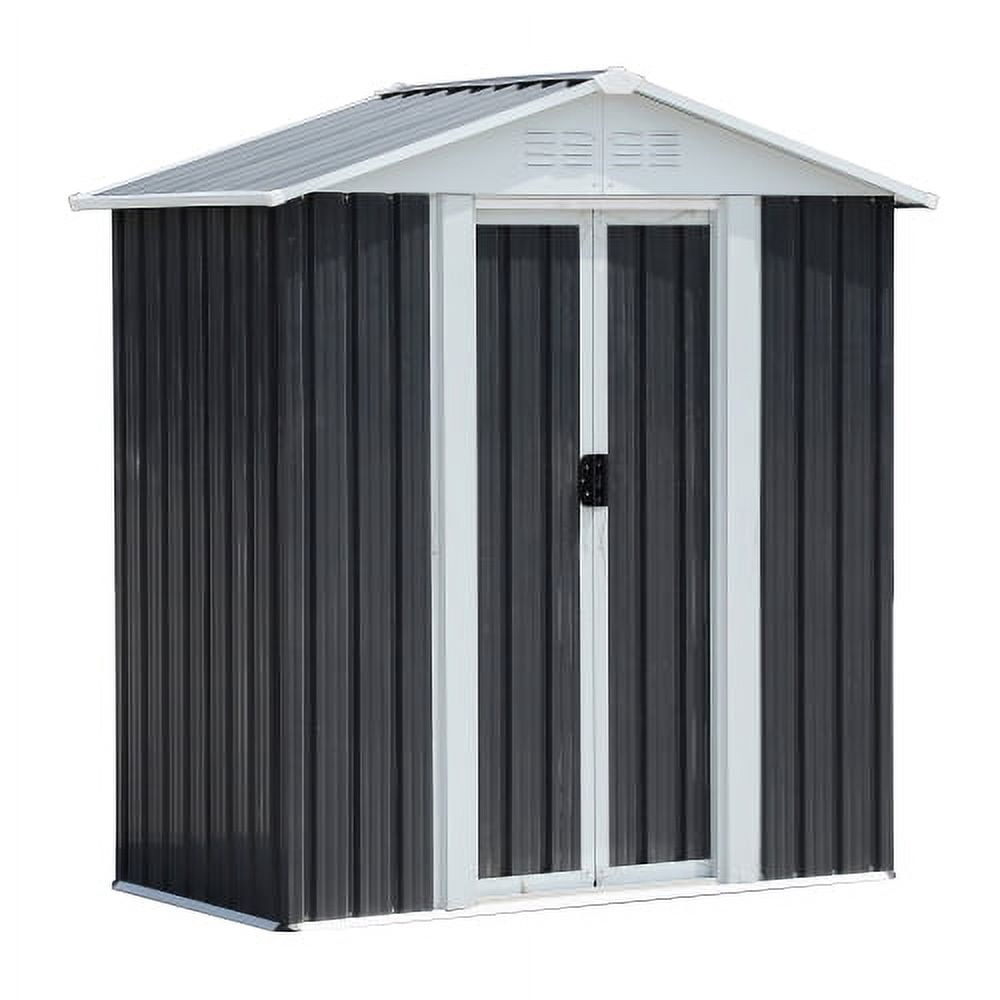Mintazer 5x3 ft Apex Roof Outdoor Metal Storage Shed with & Lockable Sliding Double Doors, Ventilated Galvanized Steel Garden Tool Storage House for Backyard Patio Lawn, Black & White