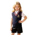 thumbnail image 5 of AJGRHE Boys and Girls Sweater Vest Knitted Streetwear Preppy Style V Neck Crop Knitwear Tank Top for Kids Blue1 1-2 Years, 5 of 6