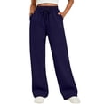 thumbnail image 3 of Women's Fleece Baggy Sweatpants High Waist Wide Straight Leg with Pockets Winter, 3 of 8