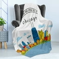 thumbnail image 4 of Landscape Soft Flannel Fleece Throw Blanket, Chicago Skyline Cartoon Colorful City View Cityscape Personalized USA American, Cozy Plush for Indoor and Outdoor Use, 70" x 90", Multicolor, by Ambesonne, 4 of 5
