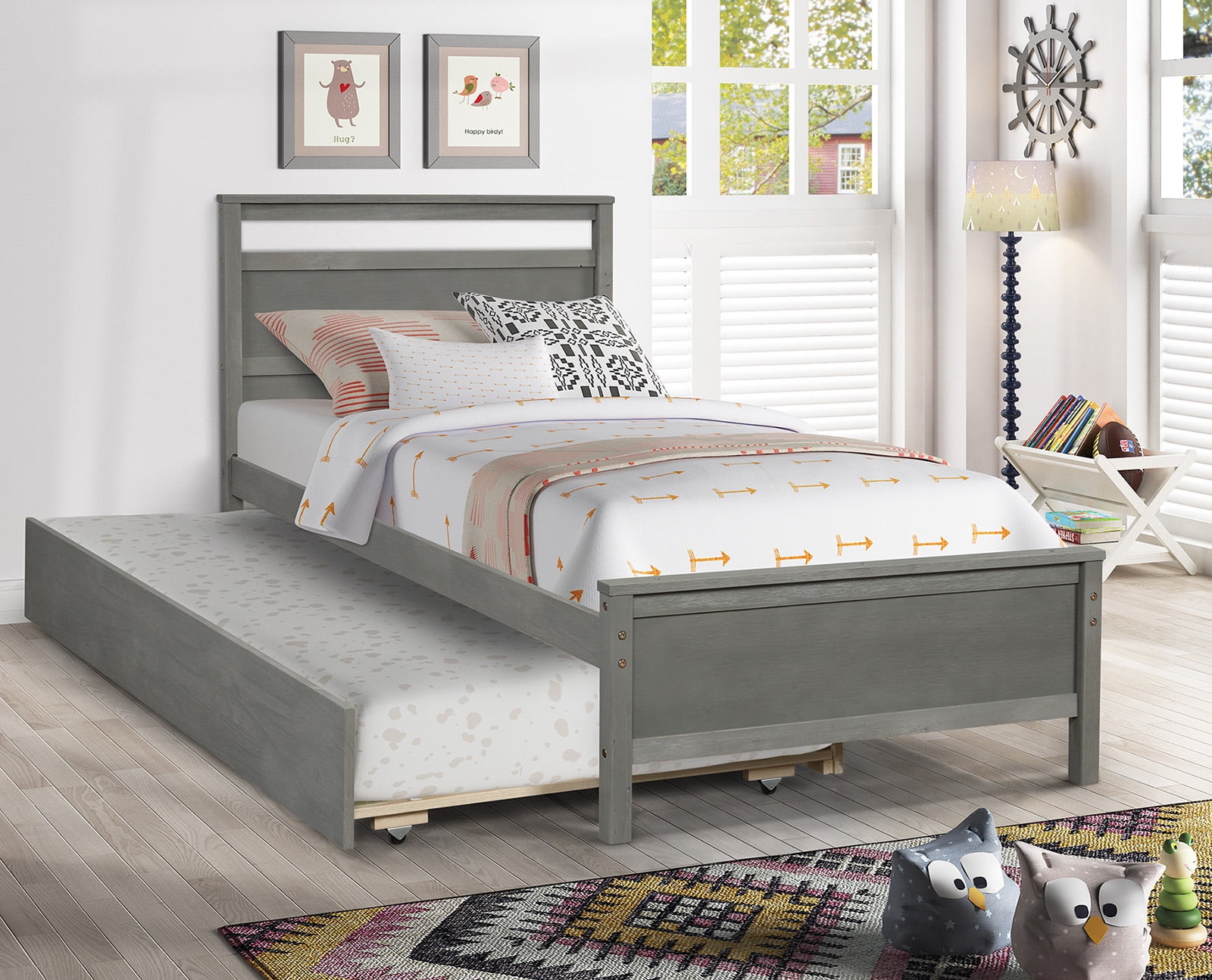 Twin Daybed Brushed with Trundle Solid Pine Mattress Foundation Wood