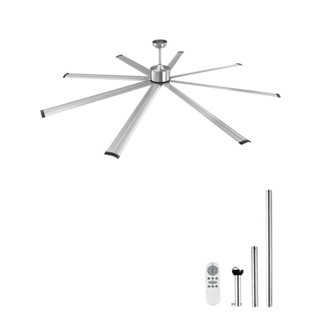 KFFKFF 96 Inch No-Light Ceiling Fan, Remote with 6-Speeds, 8-Blade Aluminum, DC Motor with Reverse Function, Contemporary Flush Mount Fan Ideal for Bedroom, Lounge, Patio, Indoor/Outdoor Use