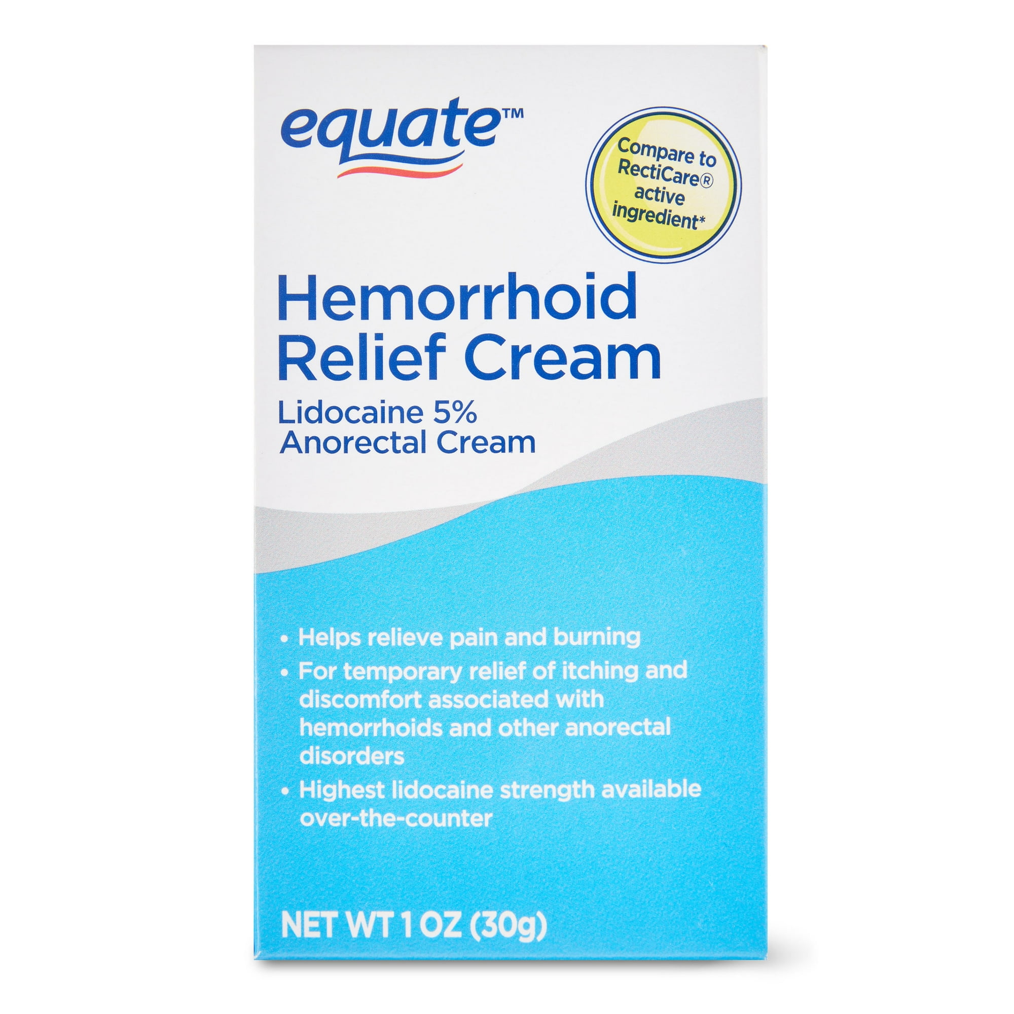 Equate Hemorrhoid Relief Cream with 5% Lidocaine Topical Ointment, Compare to Reacticare® active ingridient