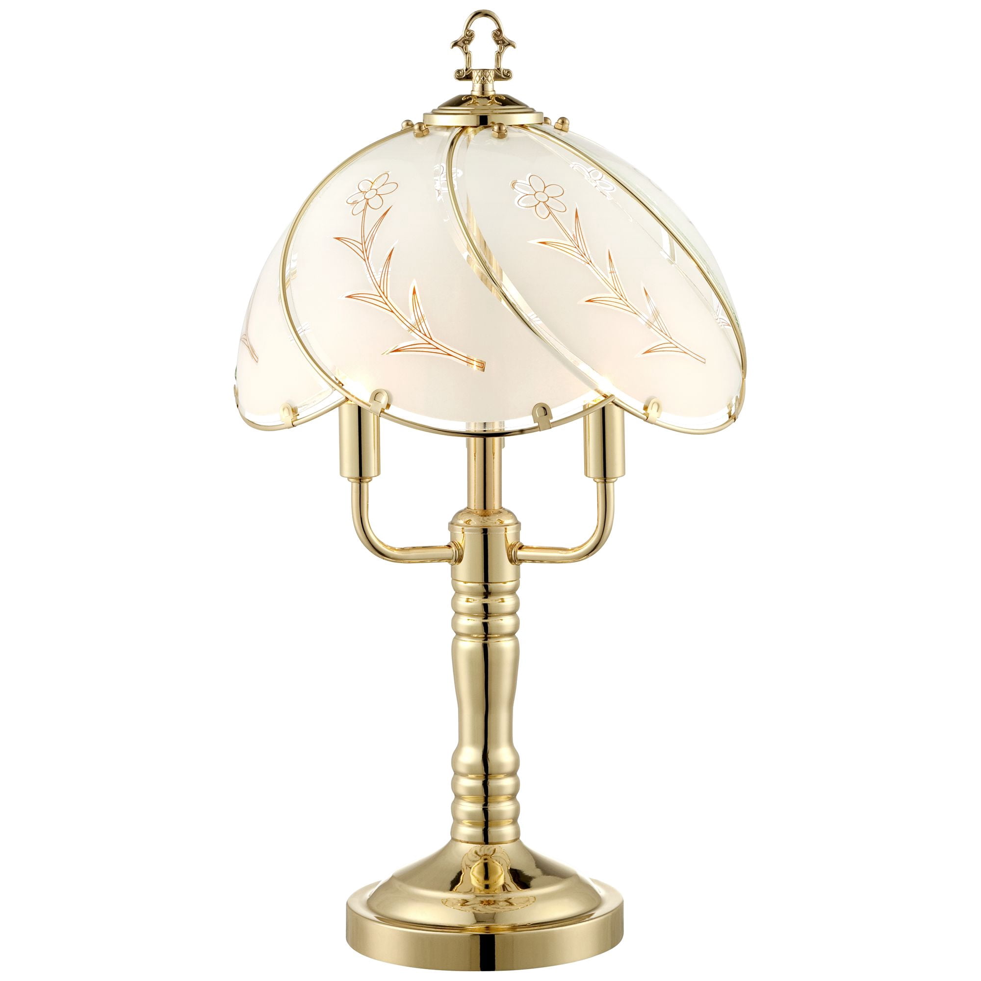 Regency Hill Flower Traditional Accent Table Lamp 19 1/2" High Polished Brass Touch On Off Floral Glass Shade for Bedroom Living Room Bedside Office