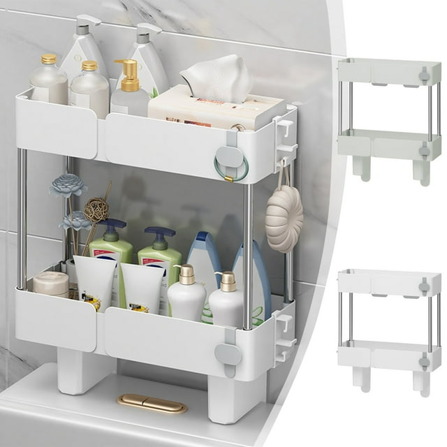 Organizador de baño para portabebés, sin perforaciones, plástico de acero inoxidable, barandillas elevadas, fácil de limpiar, impermeable, sobre el inodoro, multicolor