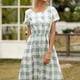 thumbnail image 4 of Vestido con cuello en V, rejilla, vestido sexy, manga corta, ropa de verano para mujer, S, azul claro Eigraketly AP001223-17, 4 of 7
