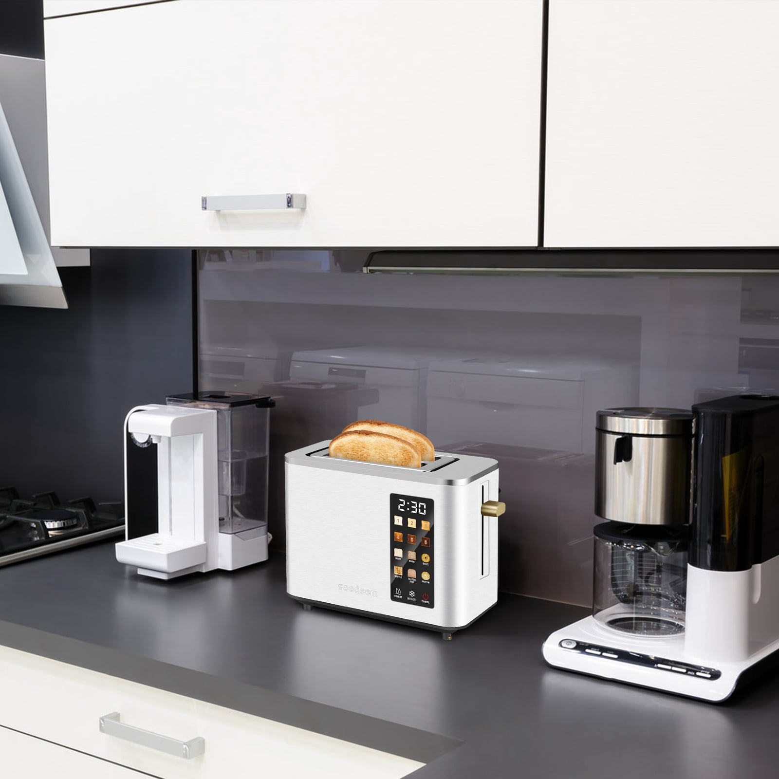 2 Slice-Toaster,Touch Control LCD Screen,6 Shade Setting & Bread Selection,Removable Crumb Tray,Stainless Steel,900W,Silver